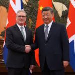British Prime Minister Keir Starmer shaking hands with Chinese President Xi Jinping during talks in Beijing.